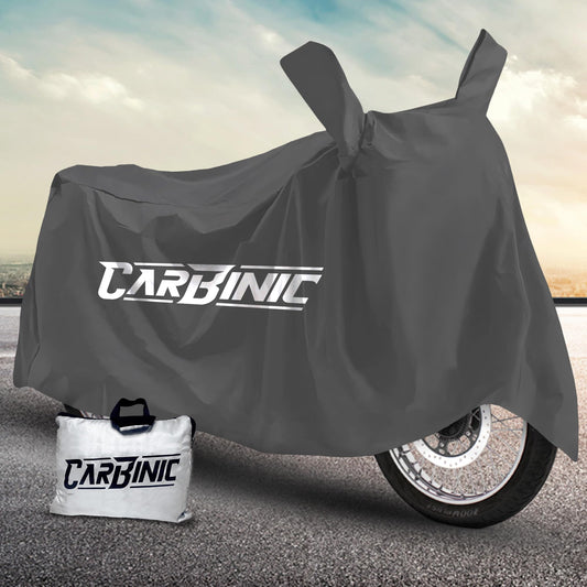 CARBINIC Water Resistant Bike Cover | Enfield Classic Kawaski Ninja KTM Suzuki Benelli | Two Wheeler Bike Cover | Dustproof Bike Accessories | UV Proof Scratchproof with Mirror Pocket | Grey