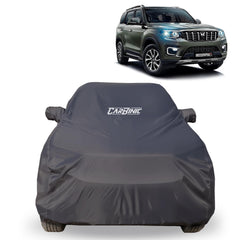 CARBINIC Car Body Cover for Mahindra XUV500 2016 | Water Resistant, UV Protection Car Cover | Scratchproof Body Shield | All-Weather Cover | Mirror Pocket & Antenna | Car Accessories Dusk Grey