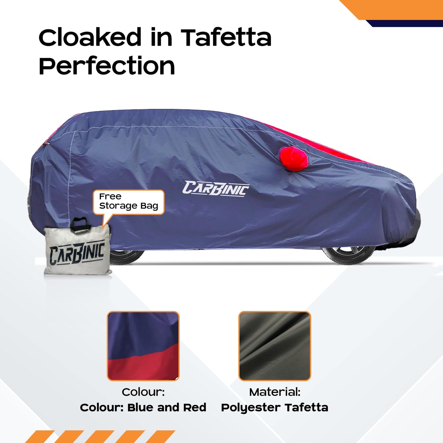 CARBINIC Car Body Cover for Maruti Brezza 2022 | Water Resistant, UV Protection Car Cover | Scratchproof Body Shield | Dustproof All-Weather Cover | Mirror Pocket & Antenna | Car Accessories, Blue Red