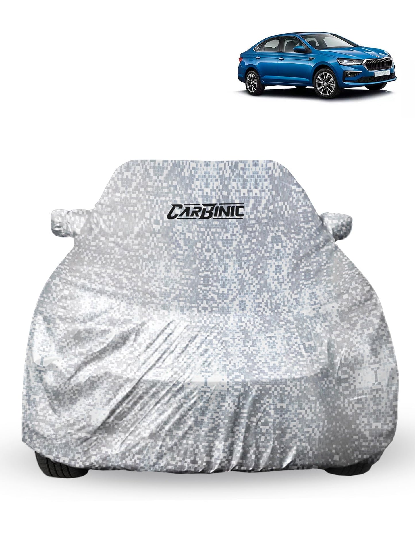 CARBINIC Waterproof Car Body Cover for Skoda Slavia 2022 | Dustproof, UV Proof Car Cover | Car Accessories | Mirror Pockets & Antenna Triple Stitched | Double Layered Soft Cotton Lining