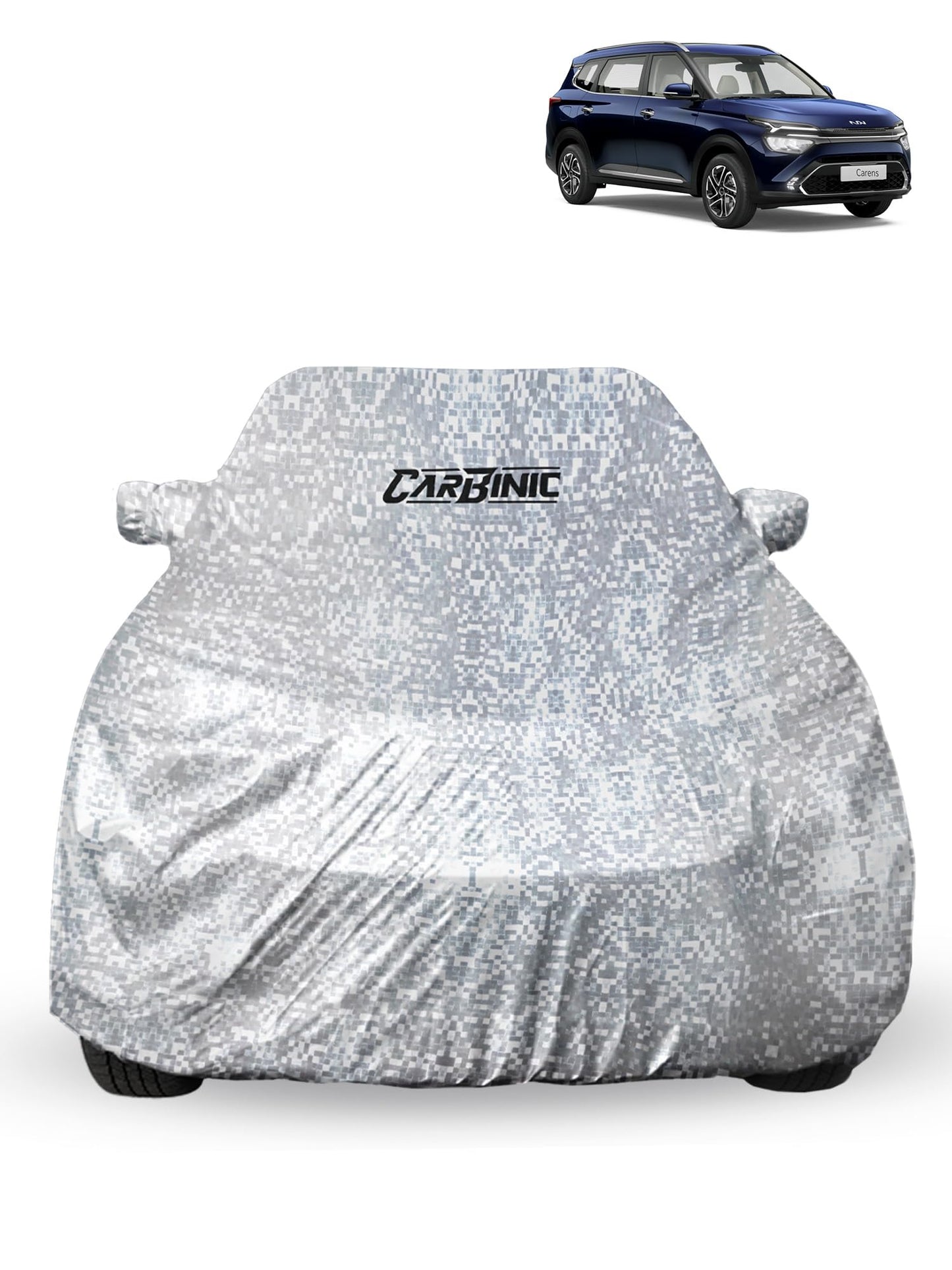 CARBINIC Waterproof Car Body Cover for KIA Carens (6 Seater) 2022 | Dustproof, UV Proof Car Cover | Car Accessories | Mirror Pockets & Antenna Triple Stitched | Double Layered Soft Cotton Lining