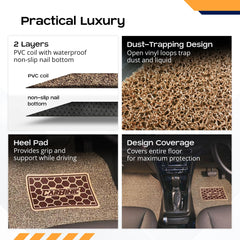 CARBINIC Anti Skid Car Mats - Universal Fit - For All Cars Curly/Noodle Car Floor Mat All Weather Pvc Car Mat Premium Vinyl Rubber Car Mats Car Accessories Set Of 5- Beige Brown