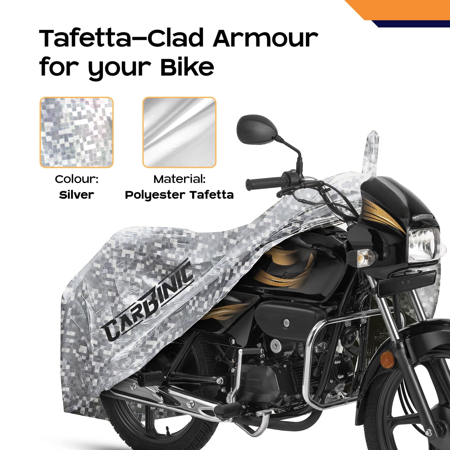 CARBINIC Waterproof Bike Cover | Yamaha Suzuki Splendor Pulsar Bike Cover | Dustproof Washable Bike Accessories | UV Proof Scratchproof with Mirror Pocket Cover | Silver