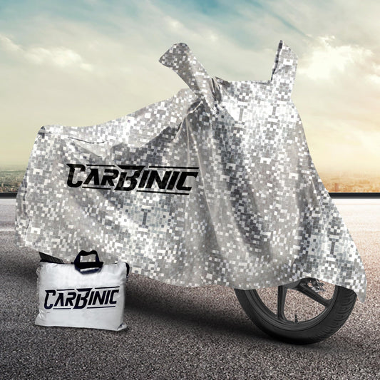 CARBINIC Waterproof Bike Cover | Yamaha Suzuki Splendor Pulsar Bike Cover | Dustproof Washable Bike Accessories | UV Proof Scratchproof with Mirror Pocket Cover | Silver