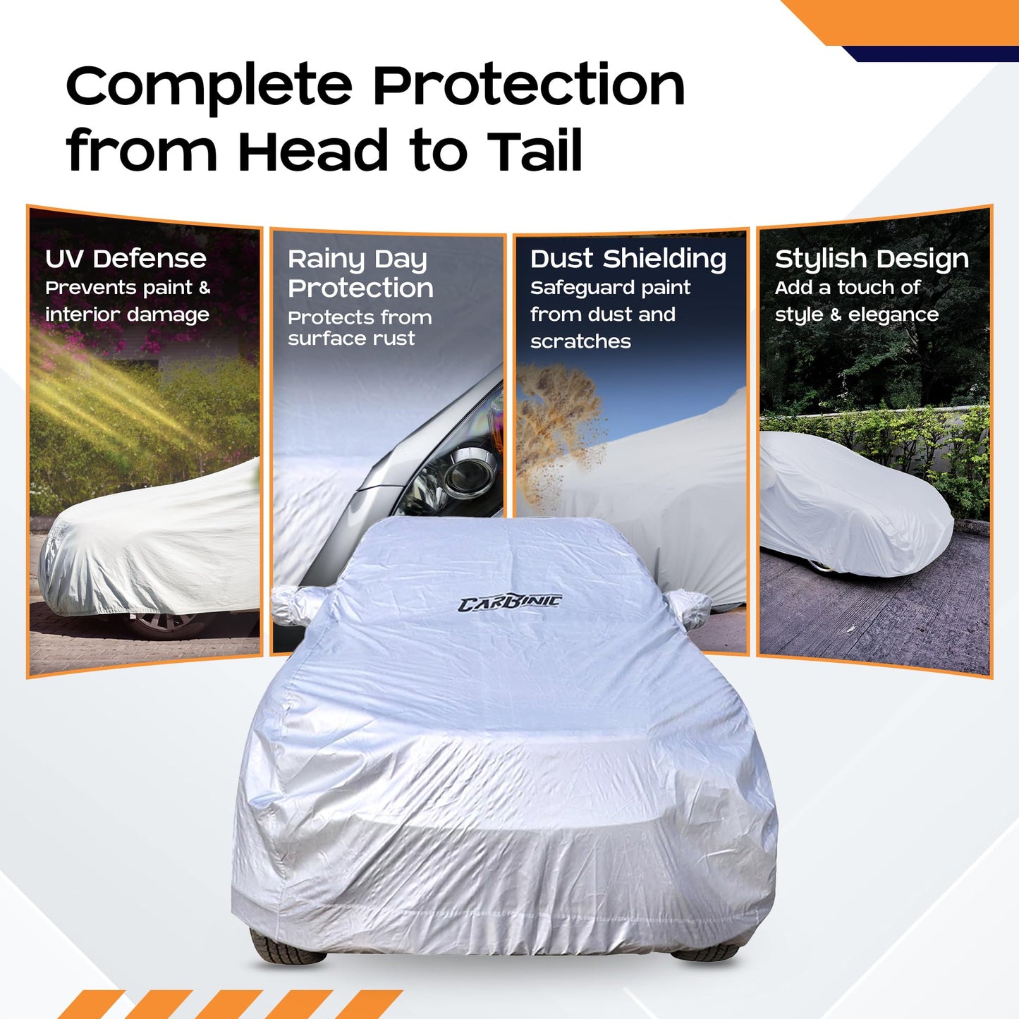 CARBINIC Car Body Cover for Hyundai Creta 2022 | Water Resistant, UV Protection Car Cover | Scratchproof Body Shield | Dustproof All-Weather Cover | Mirror Pocket & Antenna | Car Accessories, Silver