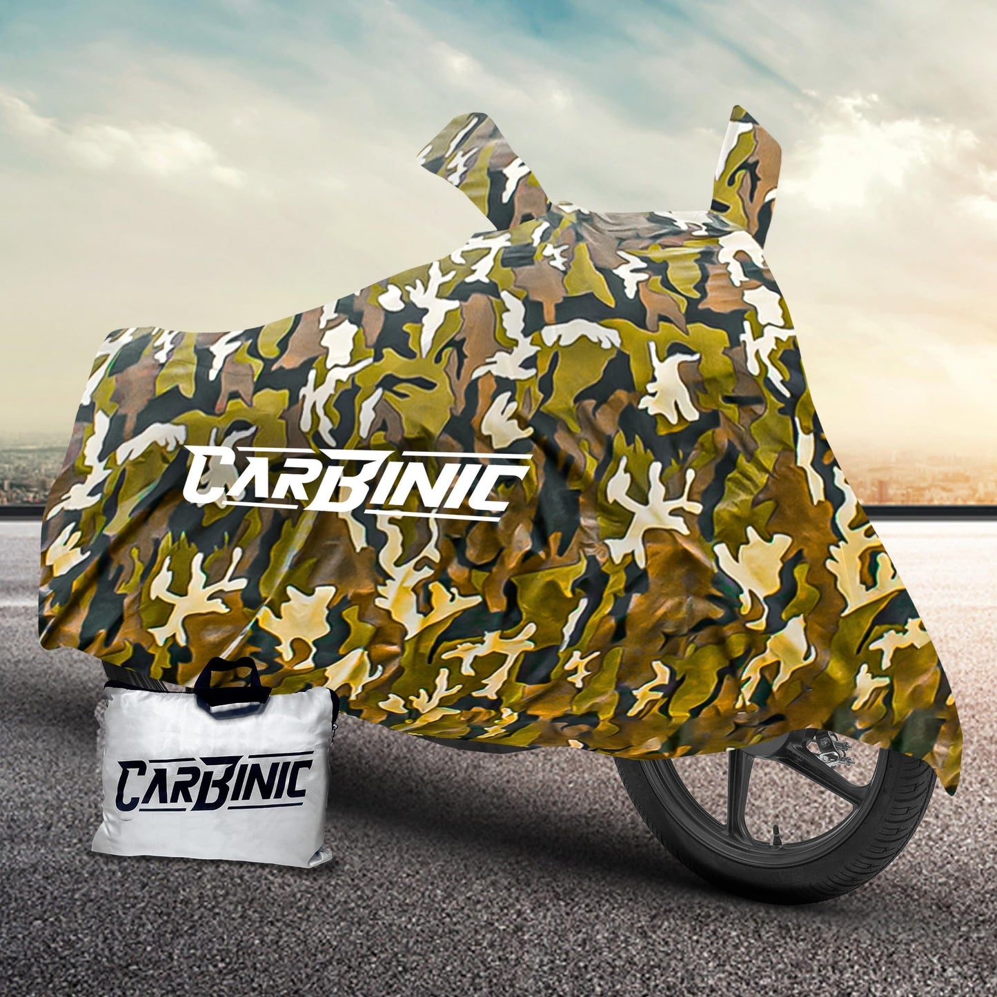 CARBINIC Waterproof Bike Cover | Yamaha Suzuki Splendor Pulsar Bike Cover | Dustproof Washable Bike Accessories | UV Proof Scratchproof with Mirror Pocket Cover | Jungle