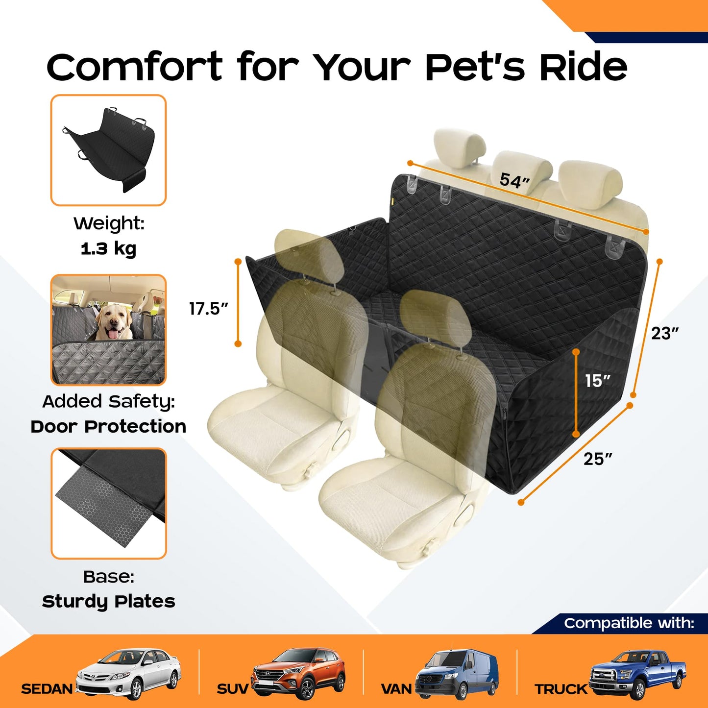 CARBINIC Dog Car Seat Cover | Water & Scratch Resistant Pet Bed | Non-Slip Dog Seat Cover for Car | Dog Travel Hammock for SUV, Sedan, Hatchback Cars | Dog Protection Car Cover | Black (137x147 CM)