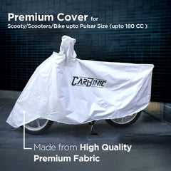 CARBINIC Bike Cover - Universal | Water Resistant (Tested) and Dustproof UV Protection for All Two Wheeler (Bikes/Scooty) with Carry Bag & Mirror Pockets | Solid Silver