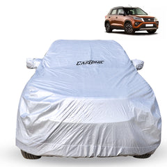 CarBinic Car Cover for Toyota Urban Crusier 2022 Water Resistant (Tested) And Dustproof Custom Fit UV Heat Resistant Outdoor Protection With Triple Stitched Fully Elastic Surface | Silver With Pockets