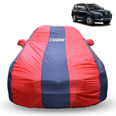 CARBINIC Car Cover for Toyota Fortuner 2022 Water Resistant (Tested) and Dustproof Custom Fit UV Heat Resistant Outdoor Protection with Triple Stitched Fully Elastic Surface (Blue & Red)