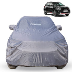 CARBINIC Car Body Cover for KIA Sonet 2020 | Water Resistant, UV Protection Car Cover | Scratchproof Body Shield | Dustproof All-Weather Cover | Mirror Pocket & Antenna | Car Accessories, Grey