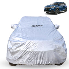 CARBINIC Car Cover for Maruti Suzuki XL6 2019 Waterproof (Tested) and Dustproof Custom Fit UV Heat Resistant Outdoor Protection with Triple Stitched Fully Elastic Surface (Silver)