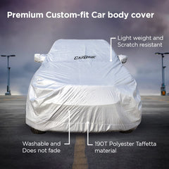 CarBinic Car Cover for Toyota Urban Crusier 2022 Water Resistant (Tested) And Dustproof Custom Fit UV Heat Resistant Outdoor Protection With Triple Stitched Fully Elastic Surface | Silver With Pockets
