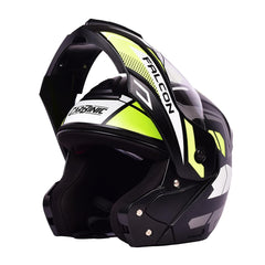 CARBINIC Falcon Series Full Face Flip-up Helmet for Men & Women | ISI Certified | Clear & Scratch Resistant Visor | Lightweight & Stylish | Medium | Green Graphic