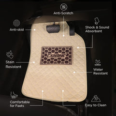 CarBinic 4D Premium Car Foot Mat - Universal Fits for All Cars | Premium Double Layered Leather| Shock Absorbent | Waterproof | Anti-Skid | Heel Pad | Car Accessories Interior | Beige