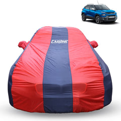 CarBinic Car Cover for Tata Punch 2021 Water Resistant (Tested) and Dustproof Custom Fit UV Heat Resistant Outdoor Protection with Triple Stitched Fully Elastic Surface | Blue & Red with Pockets