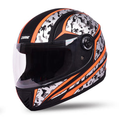 CARBINIC Nickel Series Full Face Helmet for Men & Women | ISI Certified | Clear & Scratch Resistant Visor | Lightweight & Stylish | Medium | Orange Graphic