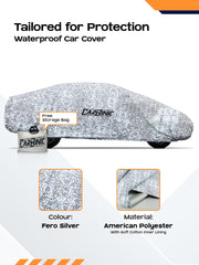 CARBINIC Car Cover for Mahindra XUV5002016 Waterproof (Tested) and Dustproof Custom Fit UV Heat Resistant Outdoor Protection with Triple Stitched Fully Elastic Surface | Silver with Pockets