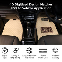 CarBinic 4D Premium Car Foot Mat - Universal Fits for All Cars | Premium Double Layered Leather| Shock Absorbent | Waterproof | Anti-Skid | Heel Pad | Car Accessories Interior | Beige