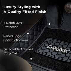 CarBinic 7D Luxury Car Foot Mat - Custom Fitted for Maruti Suzuki Brezza 2022 | 7-Layer Protection | Double-Diamond Cut Stitching | Waterproof | Dust-Proof | Anti-Skid |Car Accessories- Black