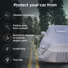 CARBINIC Car Body Cover for Maruti Brezza 2022 | Water Resistant, UV Protection Car Cover | Scratchproof Body Shield | Dustproof All-Weather Cover | Mirror Pocket & Antenna | Car Accessories, Grey