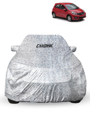 CARBINIC Car Cover for Honda Brio2017 Waterproof (Tested) and Dustproof Custom Fit UV Heat Resistant Outdoor Protection with Triple Stitched Fully Elastic Surface | Silver with Pockets