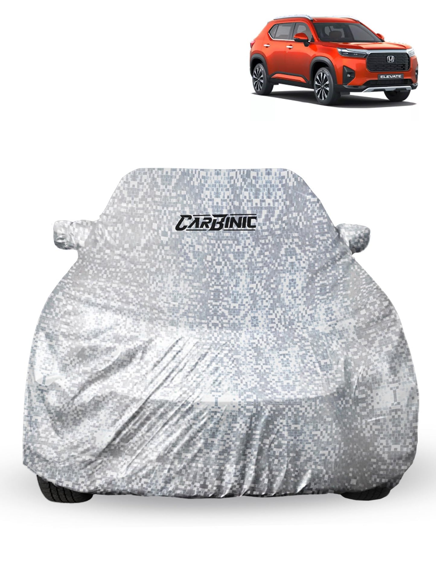 CARBINIC Car Cover for Honda Elevate2023 Waterproof (Tested) and Dustproof Custom Fit UV Heat Resistant Outdoor Protection with Triple Stitched Fully Elastic Surface | Silver with Pockets