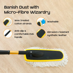 CARBINIC Microfiber Car Duster | Super Soft Microfiber | Wax Treated Cotton Strands | Exterior Cleaning & Dusting With Extendable And Detachable Handle | Black, 12 Centimeters