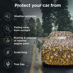 CarBinic Car Cover for KIA Seltos 2019 Waterproof (Tested) and Dustproof Custom Fit UV Heat Resistant Outdoor Protection with Triple Stitched Fully Elastic Surface | Jungle with Pockets