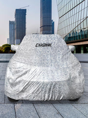 CARBINIC Car Cover for Volkswagen Virtus2022 Waterproof (Tested) and Dustproof Custom Fit UV Heat Resistant Outdoor Protection with Triple Stitched Fully Elastic Surface | Silver with Pockets